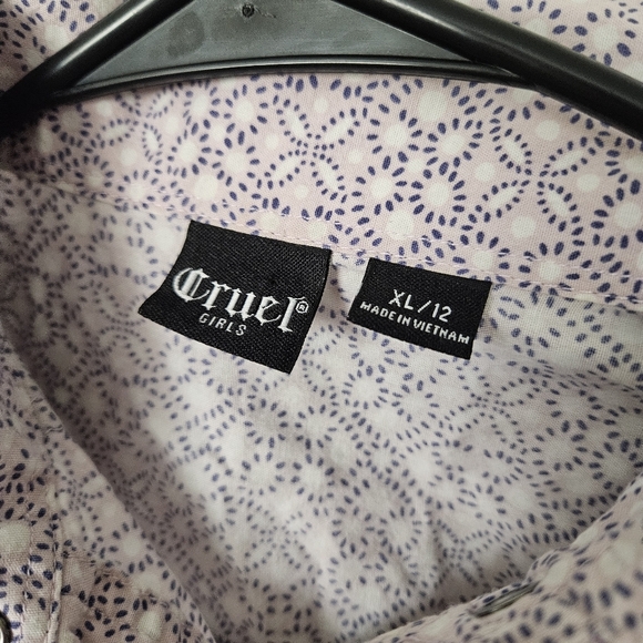 Cruel Girls XL 12 Purple White Casual Button Down Shirt Geometric Print Western - Picture 2 of 7